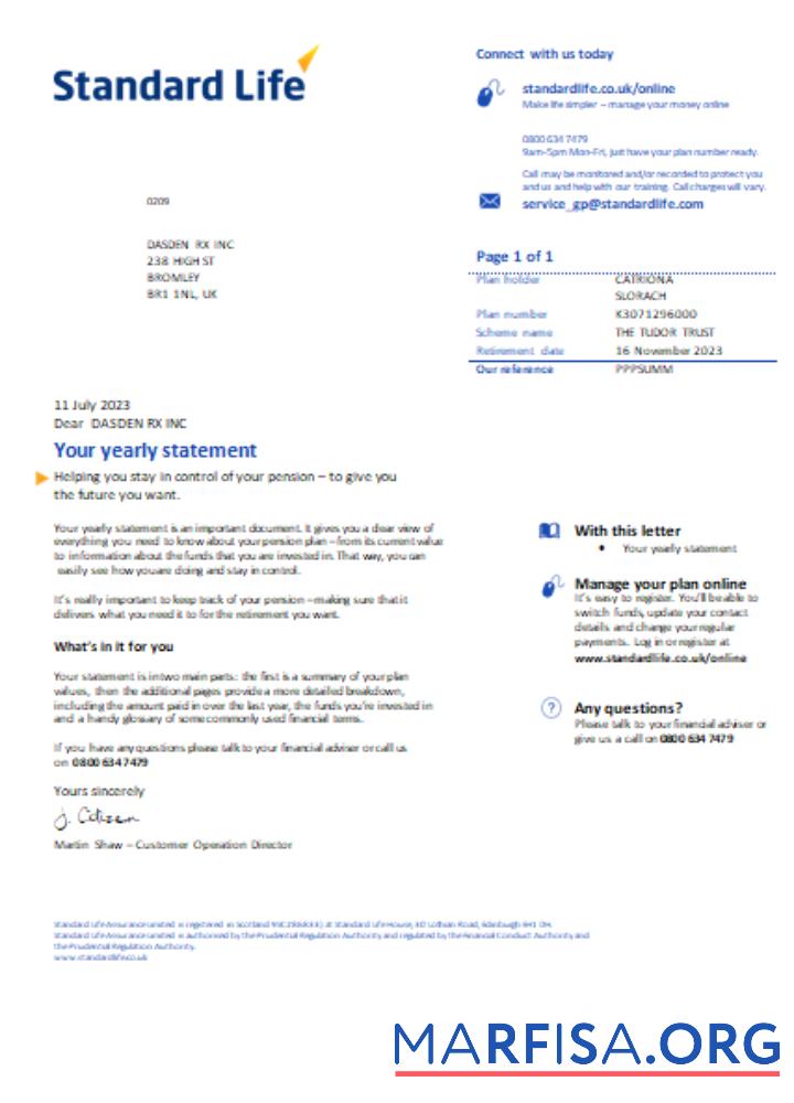 Printable Standard Life utility business bill, SCR template